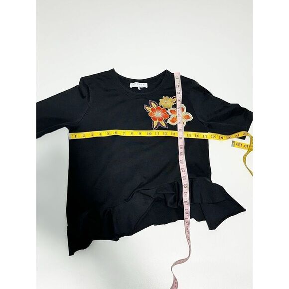 Sandro Paris Women's Asymmetric Peplum Floral Patch Embroidered Tee Black Size 4 - Picture 9 of 15
